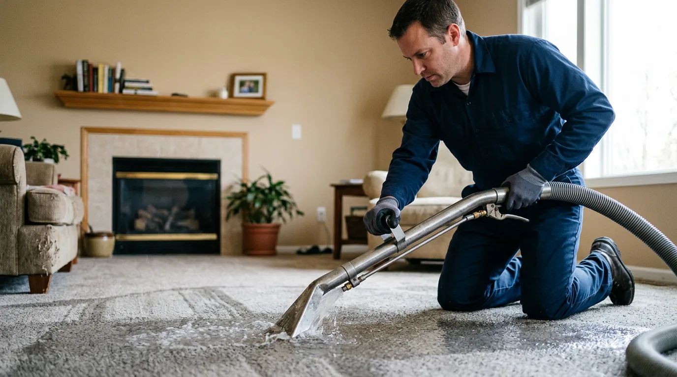 Water damage restoration technician working near Regent, ND